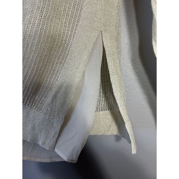 Lucky Brand Metallic Knit Sweater with Lace Detail Sparkly Linen Party Top - Picture 7 of 7
